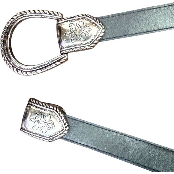 CHICO’S Black Silver Embellished Buckle Leather Belt Accessories Boho Western Ad - Picture 3 of 5